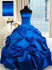  Royal Blue Sleeveless Pick Ups Floor Length Sweet 16 Quinceanera Dress