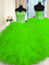 Gorgeous Organza Sweetheart Sleeveless Lace Up Beading and Ruffles Sweet 16 Quinceanera Dress in 