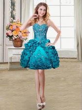  Teal Sweetheart Lace Up Beading and Embroidery and Pick Ups Dress for Prom Sleeveless