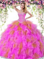 Free and Easy Multi-color Lace Up Sweetheart Beading and Ruffles Quinceanera Gowns Organza Sleeveless