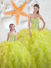 Elegant Floor Length Ball Gowns Sleeveless Yellow Green Vestidos de Quinceanera Lace Up