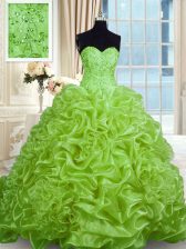 Designer Sleeveless Sweep Train Lace Up With Train Beading and Pick Ups 15 Quinceanera Dress