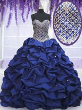 Dramatic Royal Blue Ball Gowns Beading and Pick Ups Quinceanera Gown Lace Up Taffeta Sleeveless Floor Length
