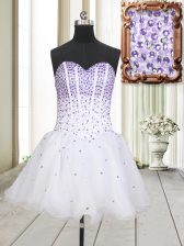 Superior White Organza Lace Up Evening Dress Sleeveless Mini Length Beading