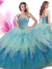 Artistic Multi-color Ball Gowns Beading and Ruffles Quinceanera Gown Lace Up Tulle Sleeveless Floor Length