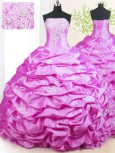  Beading and Pick Ups Ball Gown Prom Dress Lilac Lace Up Sleeveless With Train Sweep Train