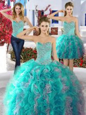  Three Piece Multi-color Organza Lace Up Sweet 16 Quinceanera Dress Sleeveless Floor Length Beading