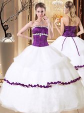 Inexpensive Beading and Embroidery and Ruffled Layers Sweet 16 Quinceanera Dress White Lace Up Sleeveless Floor Length