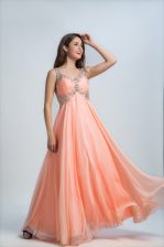 Nice Orange Sleeveless Beading Floor Length Homecoming Dress