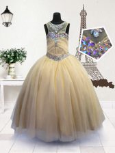 High Class Scoop Light Yellow Sleeveless Beading Floor Length Little Girl Pageant Gowns