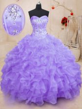  Sweetheart Sleeveless Quinceanera Gown Floor Length Beading and Ruffles Lavender Organza