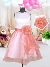  Scoop Knee Length Baby Pink Casual Dresses Organza Sleeveless Hand Made Flower