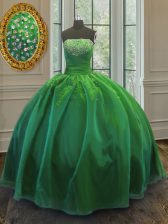 High Class Green Strapless Neckline Sequins Quinceanera Gowns Sleeveless Lace Up