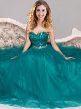  Sequins Sweetheart Sleeveless Zipper Prom Party Dress Peacock Green Tulle