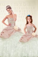 Inexpensive Sleeveless Beading and Ruffled Layers and Hand Made Flower Lace Up Quinceanera Dress