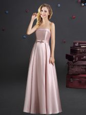 Charming Empire Quinceanera Dama Dress Pink Strapless Elastic Woven Satin Sleeveless Floor Length Zipper