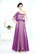 Flirting Chiffon One Shoulder Half Sleeves Side Zipper Beading Prom Gown in Purple