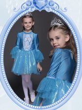  Scoop Teal Empire Beading and Sequins Flower Girl Dress Side Zipper Taffeta and Tulle Long Sleeves Mini Length