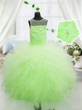 Unique Scoop Yellow Green Sleeveless Tulle Zipper Little Girl Pageant Dress for Party and Wedding Party