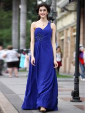 Modest One Shoulder Royal Blue Sleeveless Chiffon Side Zipper Dress for Prom for Prom and Party