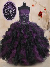  Black And Purple Sleeveless Organza Lace Up Sweet 16 Dress for Military Ball and Sweet 16 and Quinceanera