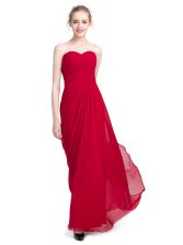 Pretty Sweetheart Sleeveless Homecoming Dress Floor Length Ruching Red Chiffon