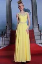 On Sale Yellow Prom Evening Gown Prom and Party with Lace Scoop Sleeveless Side Zipper