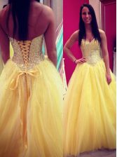 Sumptuous Sleeveless Sequins Lace Up Dress for Prom