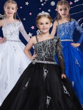  Sleeveless Zipper Floor Length Beading Little Girl Pageant Gowns