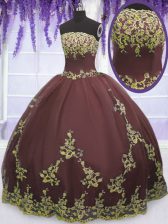 High Quality Ball Gowns Quinceanera Dresses Purple Strapless Tulle Sleeveless Floor Length Zipper