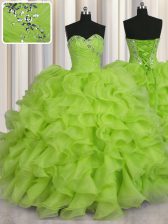 Elegant Organza Lace Up Quinceanera Dress Sleeveless Floor Length Beading
