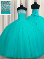  Aqua Blue Sleeveless Beading and Sequins Floor Length Ball Gown Prom Dress