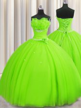  Handcrafted Flower Ball Gowns Sweet 16 Quinceanera Dress Strapless Tulle Sleeveless Floor Length Lace Up