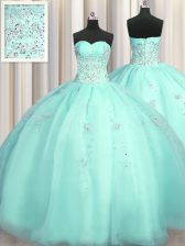 Really Puffy Turquoise Sleeveless Beading and Appliques Floor Length Quince Ball Gowns