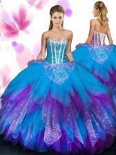 Nice Beading and Ruffled Layers Sweet 16 Quinceanera Dress Multi-color Lace Up Sleeveless Floor Length