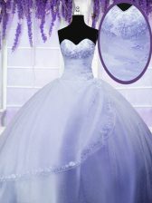 Latest Lavender Lace Up Quinceanera Gown Appliques Sleeveless Floor Length