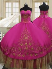  Fuchsia Ball Gowns Beading and Embroidery 15 Quinceanera Dress Lace Up Taffeta Sleeveless Floor Length
