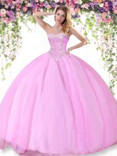  Rose Pink Lace Up Sweetheart Beading Quinceanera Dresses Tulle Sleeveless