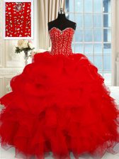 Perfect Wine Red Sweetheart Neckline Beading and Ruffles 15 Quinceanera Dress Sleeveless Lace Up