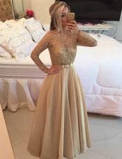  Champagne Long Sleeves Chiffon Zipper Homecoming Dress for Prom