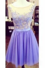 Luxurious Scoop Lace Mini Length A-line Sleeveless Lavender Evening Dress Zipper