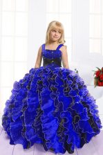 Sweet Blue And Black Ball Gowns Beading and Ruffles Little Girls Pageant Dress Wholesale Lace Up Organza Sleeveless Floor Length