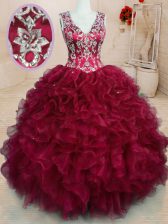  Sleeveless Zipper Floor Length Beading and Embroidery and Ruffles Sweet 16 Dresses