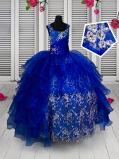  Blue Sleeveless Appliques Floor Length Kids Pageant Dress