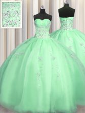 Custom Design Puffy Skirt Apple Green Sweetheart Zipper Beading and Appliques Quinceanera Gown Sleeveless