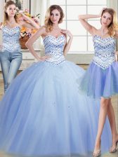  Three Piece Lavender Lace Up Sweetheart Beading Quinceanera Dresses Tulle Sleeveless