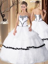 Nice White Organza Lace Up Vestidos de Quinceanera Sleeveless Floor Length Beading and Embroidery