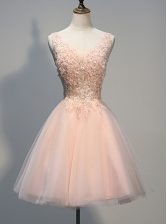 Admirable Peach Zipper Homecoming Dress Beading and Appliques Sleeveless Knee Length