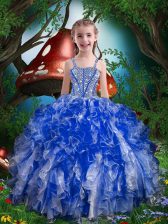 Classical Royal Blue Lace Up Spaghetti Straps Beading and Ruffles Little Girls Pageant Dress Wholesale Organza Sleeveless