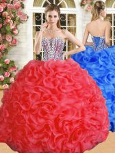 Suitable Red Sweetheart Neckline Beading and Ruffles Quince Ball Gowns Sleeveless Lace Up